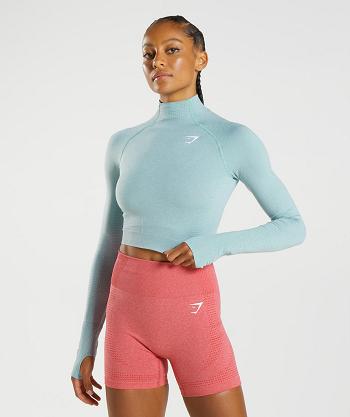 Gymshark Vital Seamless 2.0 High Neck Midi Ženske Ošišane Majice Plave | HR 3650BEX